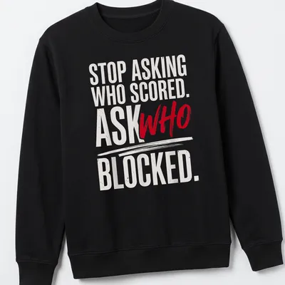 Humorous text-based meme shirt with bold typography in red and white — printed on a unisex sweatshirt