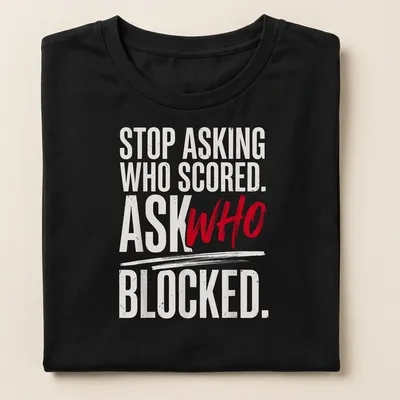 Humorous text-based meme shirt with bold typography in red and white — printed on a women's shirt