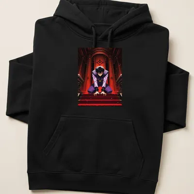 Stylized manga character in dark gothic illustration with red and black motifs — printed on a unisex hoodie
