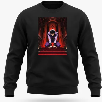 Stylized manga character in dark gothic illustration with red and black motifs — printed on a unisex sweatshirt