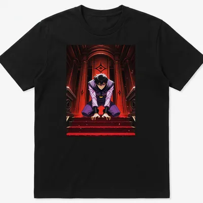 Stylized manga character in dark gothic illustration with red and black motifs