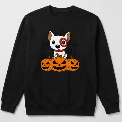 Kawaii cartoon of Target dog with Halloween pumpkins in bright colors — printed on a unisex sweatshirt