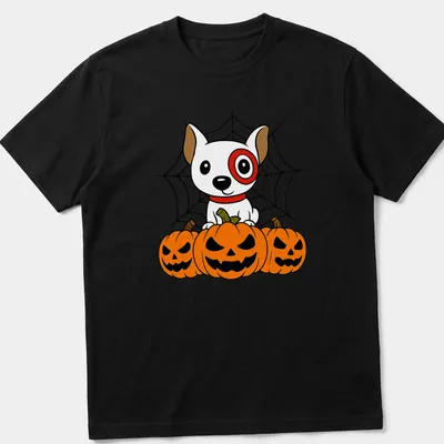 Kawaii cartoon of Target dog with Halloween pumpkins in bright colors