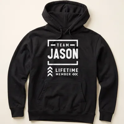 Bold text reads 'TEAM JASON LIFETIME MEMBER' in white on a t-shirt. — printed on a unisex hoodie