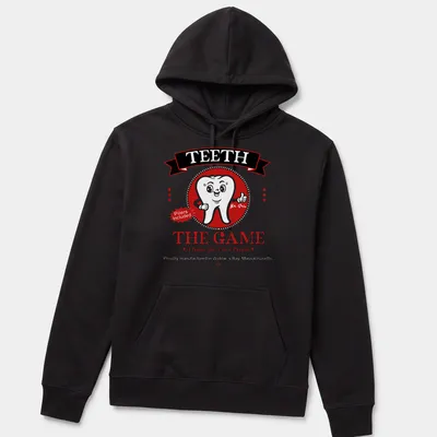 Cartoonish tooth character with humorous text on gaming — printed on a unisex hoodie