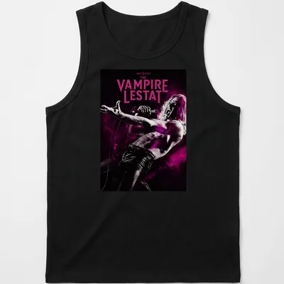 Gothic Vampire Lestat shirt with bold lettering and vampire imagery in black, pink, and white. — printed on a tank top