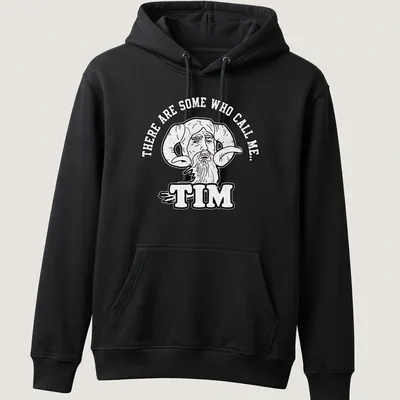 Bold cartoon of a bearded man with ram horns and humorous text — printed on a unisex hoodie