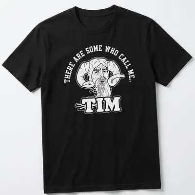 Bold cartoon of a bearded man with ram horns and humorous text