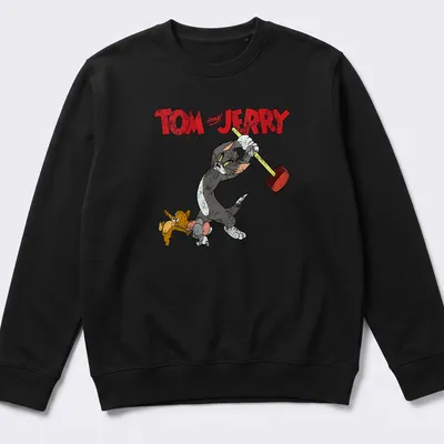Vintage cartoon design featuring Tom and Jerry with a hammer in a playful scene — printed on a unisex sweatshirt