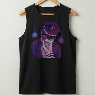 Anime-style shirt featuring Troublemaker Tsukasa surrounded by mysterious spirits — printed on a tank top