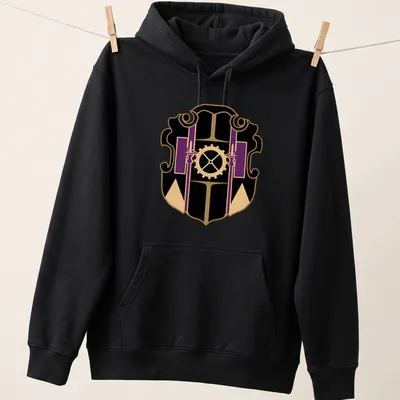 Modern badge emblem featuring Ufi Association logo in black, gold, and purple — printed on a unisex hoodie