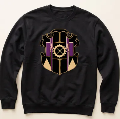 Modern badge emblem featuring Ufi Association logo in black, gold, and purple — printed on a unisex sweatshirt