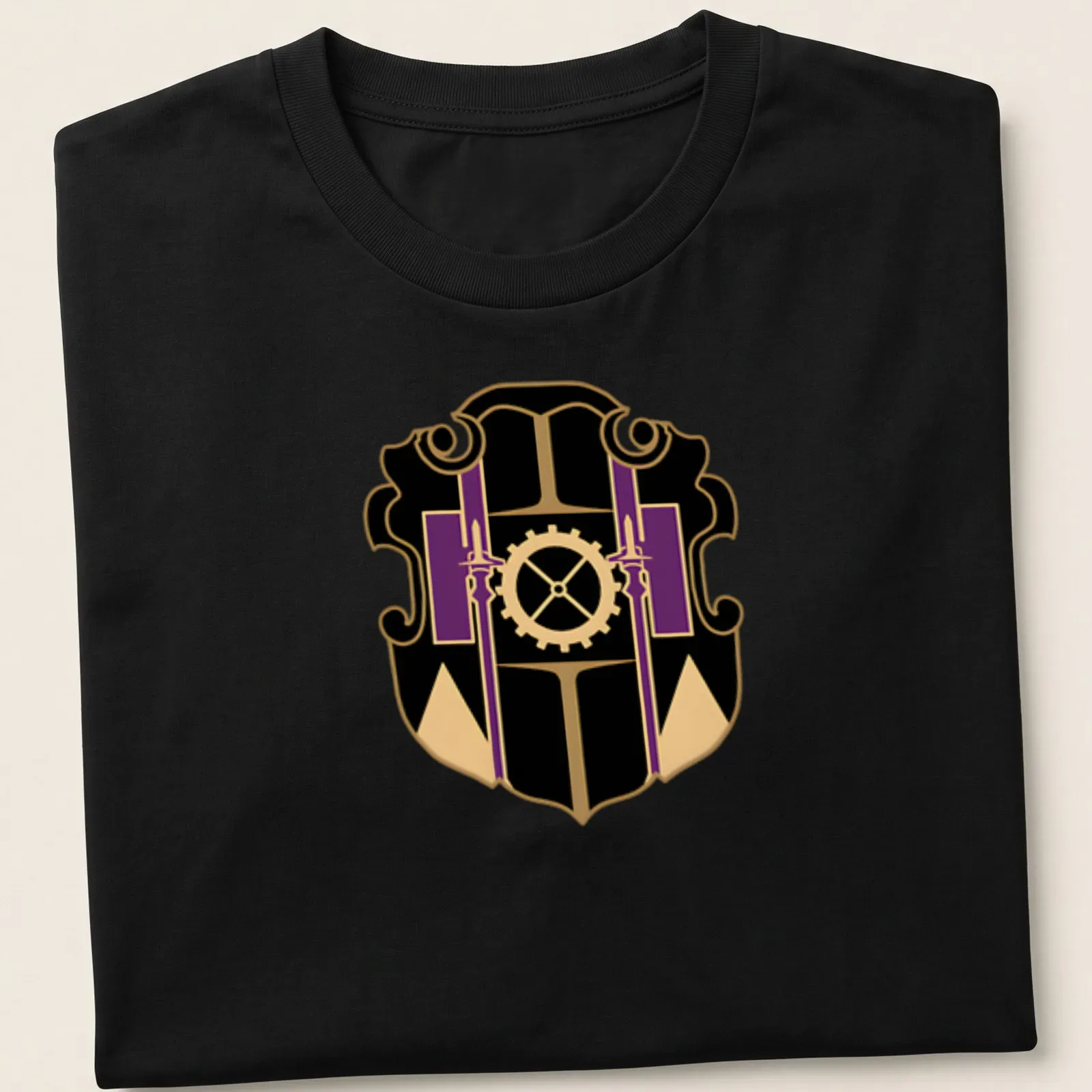Modern badge emblem featuring Ufi Association logo in black, gold, and purple — printed on a unisex t-shirt