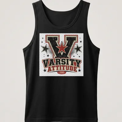 Vintage distressed Varsity Attitude 2000 graphic with stars — printed on a tank top