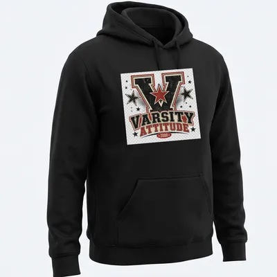 Vintage distressed Varsity Attitude 2000 graphic with stars — printed on a unisex hoodie