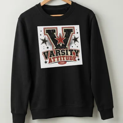 Vintage distressed Varsity Attitude 2000 graphic with stars — printed on a unisex sweatshirt