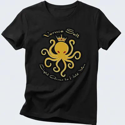 Bold graphic t-shirt featuring an octopus and text referencing Veruca Salt — printed on a women's shirt