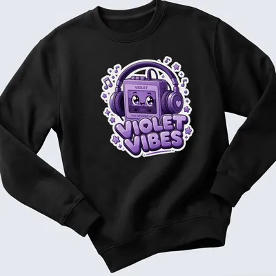 Kawaii retro cassette player t-shirt with the text 'VIOLET VIBES' in playful font — printed on a unisex sweatshirt