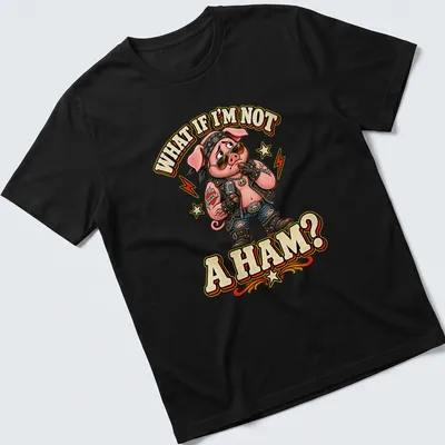 Funny pig wearing sunglasses and text asking if he's not a ham