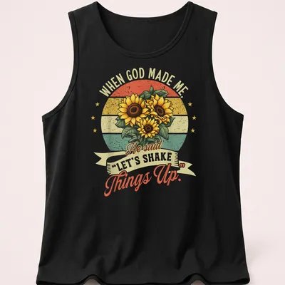 Vintage retro t-shirt with uplifting quote and sunflowers design — printed on a tank top