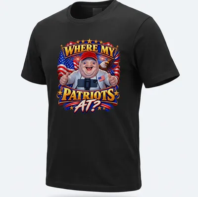 Colorful cartoon sloth meme shirt with the phrase WHERE MY PATRIOTS AT?