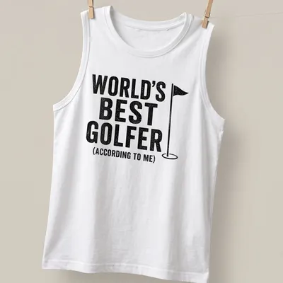 Vintage distressed t-shirt featuring bold text and a golf flag graphic. — printed on a tank top