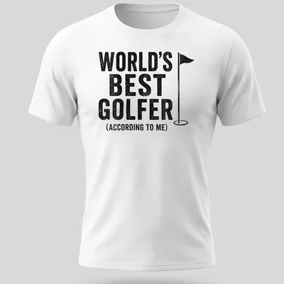 Vintage distressed t-shirt featuring bold text and a golf flag graphic.