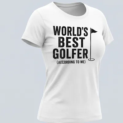 Vintage distressed t-shirt featuring bold text and a golf flag graphic. — printed on a women's shirt