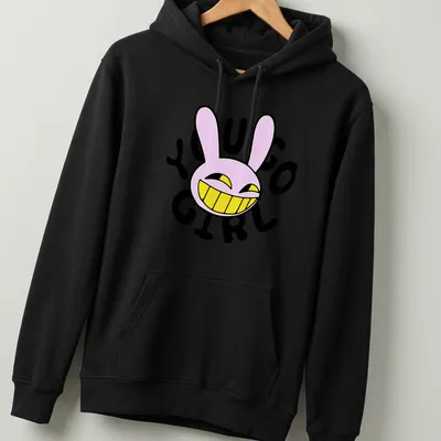 Cartoon bunny character with the text 'YOU GO GIRL' in pink and yellow — printed on a unisex hoodie