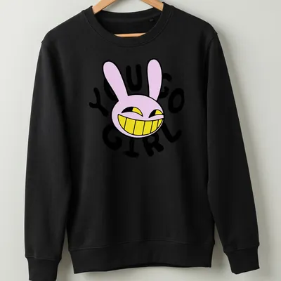 Cartoon bunny character with the text 'YOU GO GIRL' in pink and yellow — printed on a unisex sweatshirt